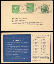 USA 1948 Commercial Postal Stationery Card to Switzerland VOGUE