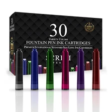 Fountain Pen Ink Refills - Set of 30 Assorted Ink Cartridges - International ...