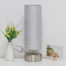 Bedside Touch Lamp, 3 Way Touch Control Table Lamp with Silver Base, Modern Gray