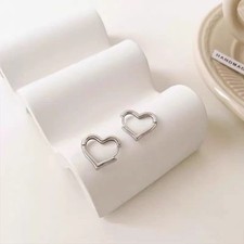 Shiny 925 Sterling Silver Love Heart Hoop Circle Huggie Earrings Women Girl Gift