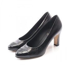 CHANEL COCO Mark Heel pumps shoes 37 G31571 leather Black Used Women CC