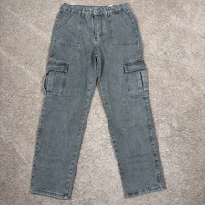 Cargo Pants Womens L Green High Rise Stretch Baggy Outdoor Utility Wide Leg