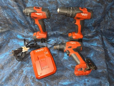 HILTI 12 Volt Driver set of 3 w 2 Batteries & Charger SFD 2-A, SF 2H-A & SID 2-A