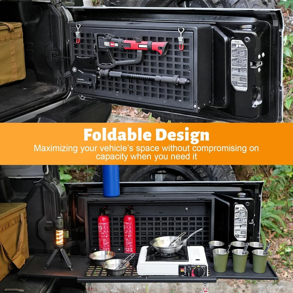 Mesa de puerta trasera desplegable para Jeep Wrangler JK JKU JL JLU estante de almacenamiento de puerta trasera Foto 4 de 4