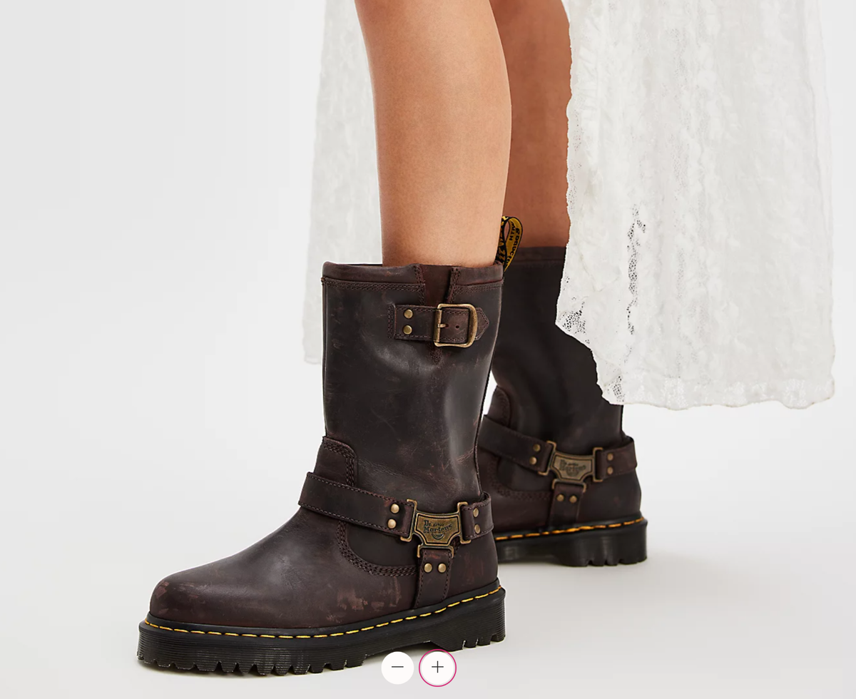Dr.Martens ANISTONE HI バイカー リガー スエード DR. MARTENS Anistone Hi Harness Biker Boots in Dark Brown MSRP$260