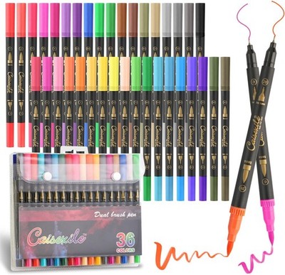 36 Colors Duo Tip Pens Art Markers Set, 72 Nibs Fine and Brush 36 colors 