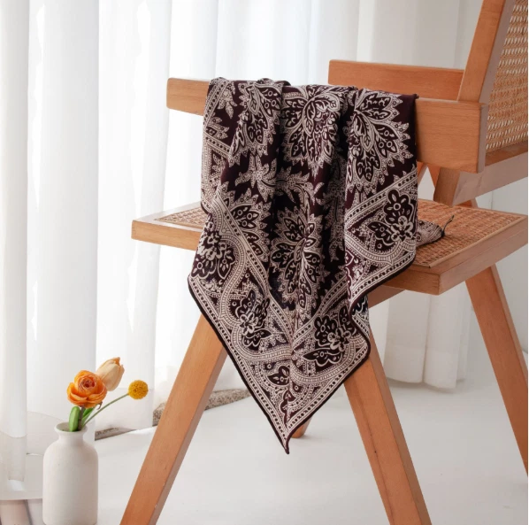 70% Cachemira 30% Seda Bandann 65X65cm Mantón Naranja Encaje Estampado Bufanda Envoltura Cuadrada Foto 3 de 4