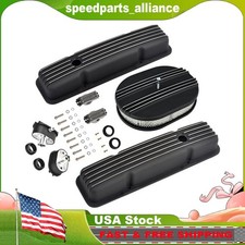 Black Short Valve Cover 12 Air Cleaner Breather For Sbc Chevy 327 350 58-8