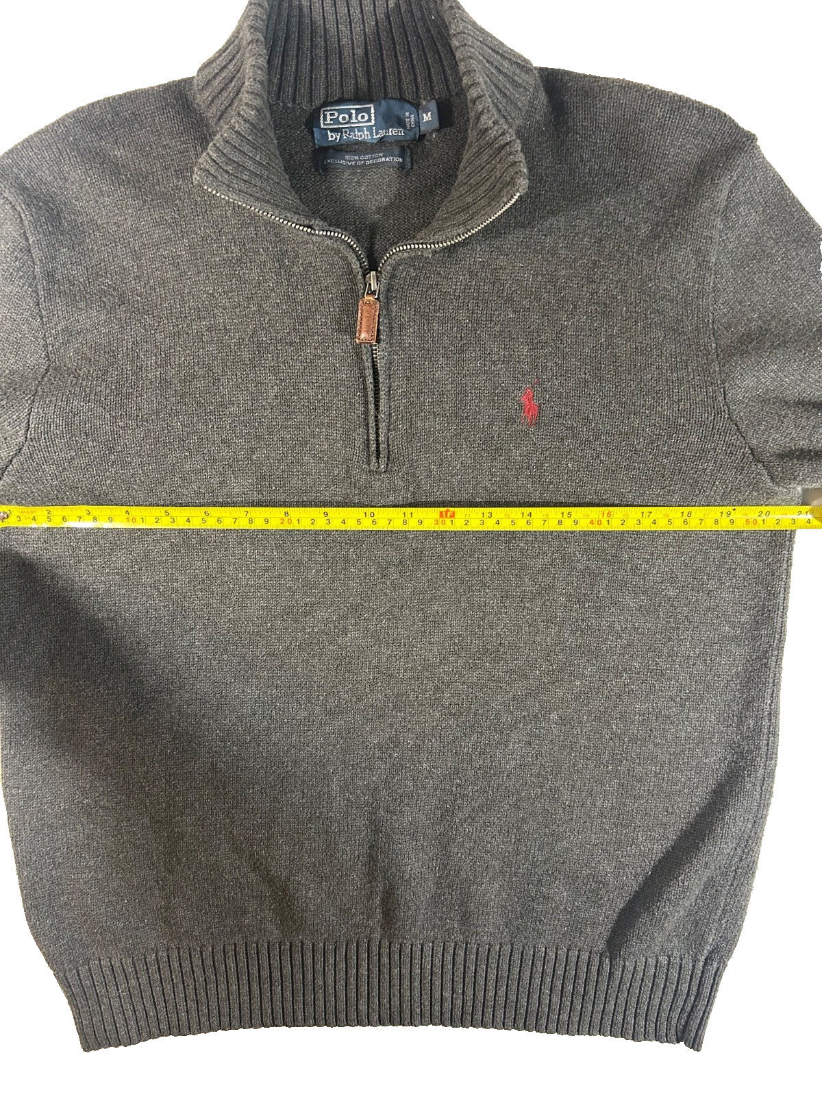 Ralph Lauren Polo Mens Sz Med 1/4 Zip Charcoal Pullover Maroon Pony Sweater thumbnail 7