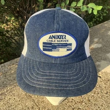 Vintage Denim Trucker Hat Anixter Electrical Cable Patch Mesh SnapBack S/M