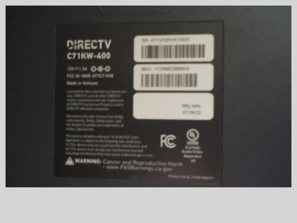 DIRECTV Stream Box C71KW-400 / AT&T Stream Box C71KW-400 Mfg. date: 08/03/22 - Image 4 of 4