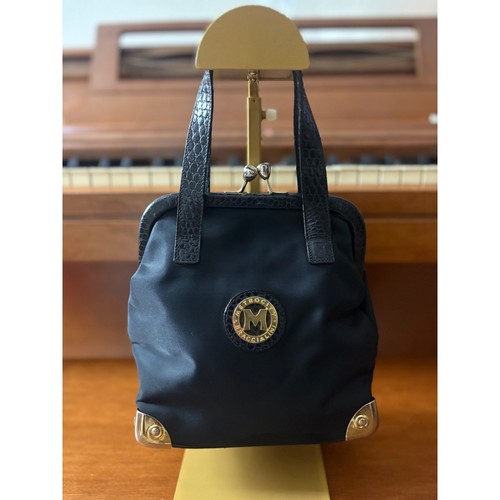 Metrocity di Braccialini Black Nylon Leather Kiss Lock Frame Bag Made in Italy