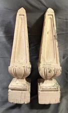 PAIR Large Antique Obelisk Form Wooden Finial Architectural Salvage