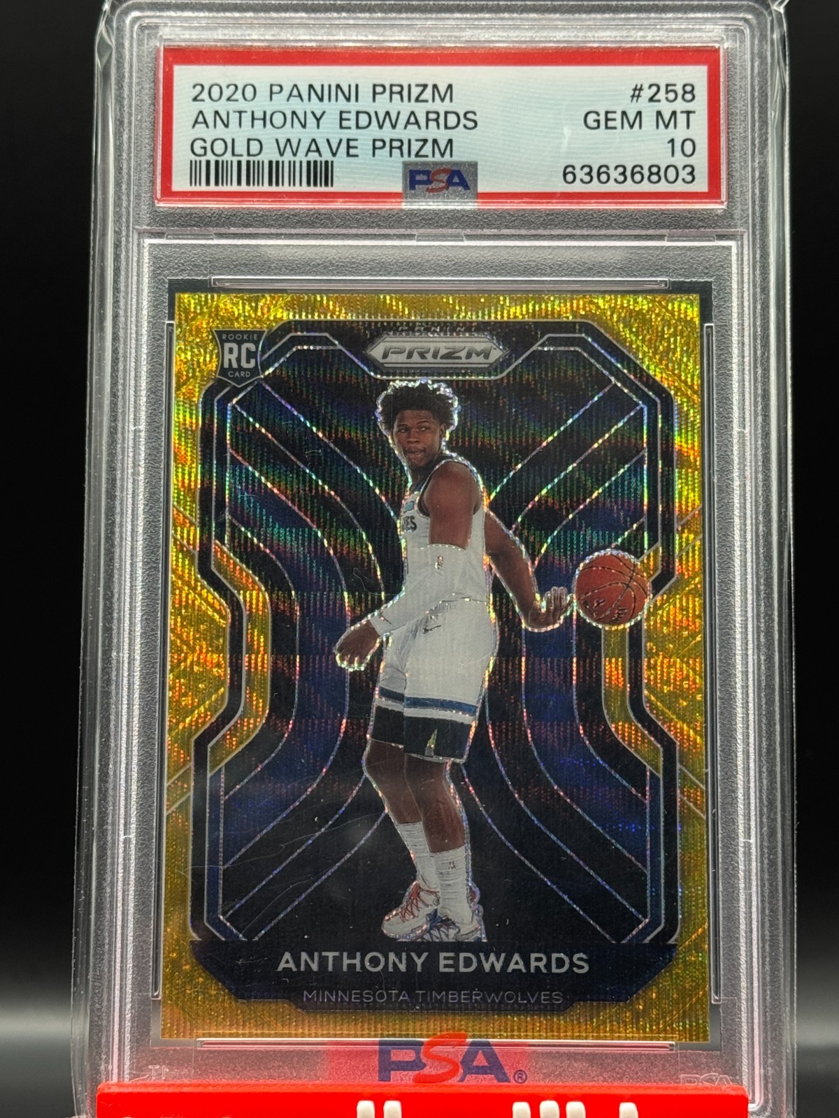2020-21 Panini Prizm Gold Wave Anthony Edwards RC PSA 10 Gem! #258
