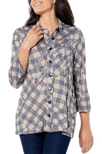 Attitudes by Renee Regular Casknit Plaid Cozy Shacket Indigo Large A461442