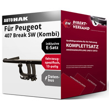 Für 407 Break SW (Kombi) 6E / 6D Anhängerkupplung abnehmbar + E-Satz 13pol neu