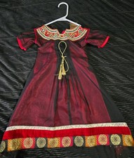 Girls Indian Pakistani Ethnic Wear Frock Dress Burgundy Embellished Collar