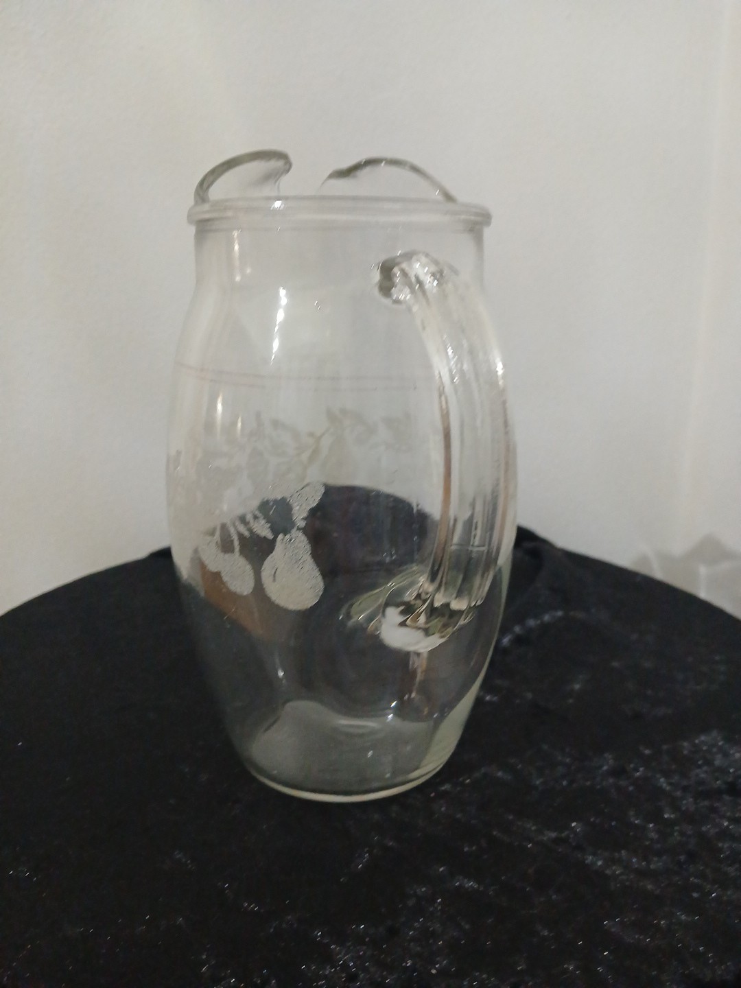 Small Pitcher with Textured Design Grapes, Pears, Leaves, Cherries