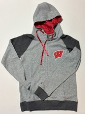 Wisconsin Badgers Champion Full Zip Hoodie Gray Embroidered Size M