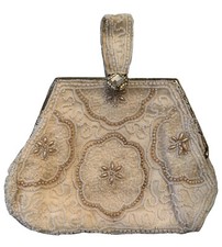 Small Beaded 1950's Evening Bag Clutch Off White and Gold Beading Mirror Insert