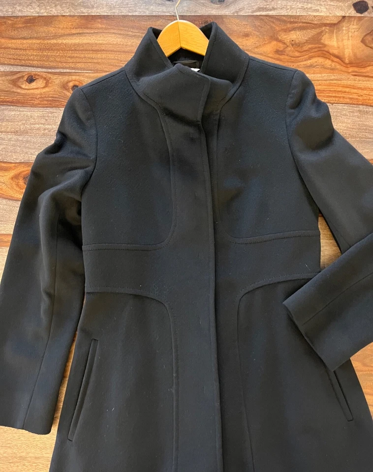 Max Mara Wool Coat Funnel Neck Black Size 8 - Image 3 of 4