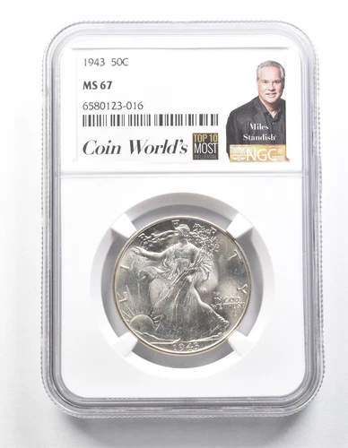 1943 Walking Liberty Half Dollar Miles Standish MS67 NGC *1421