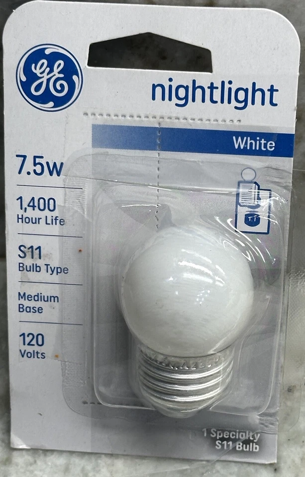 GE Specialty Nightlight Bulb S11, 7.5W Medium Base, White 120 Volts New - Image 3 of 4