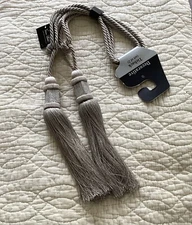 Vatican Homes  Tie back Set Of Two Silver Twisted Ties With  12 Inch Tasseles