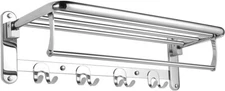 Foldable 24 Inch Towel Rack/Shelf for Bathroom with Towel Hooks 304 Stainless