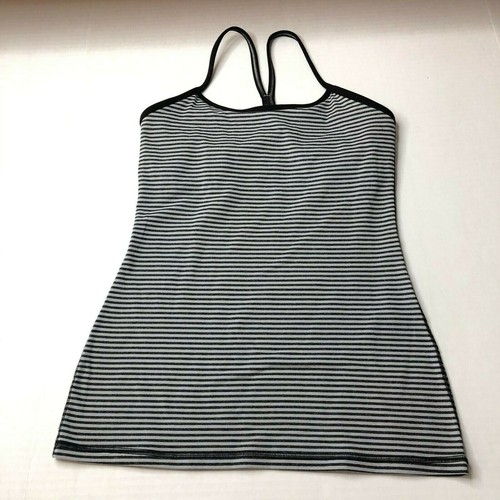 Lululemon Gray Black Stripe Active Sport Tank Top size 6 Sleeveless BO - Afbeelding 1 van 6