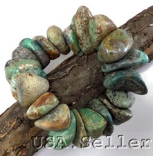 Green Turquoise Bracelet Rough Nugget Beads Elisa Healing Gemstone 7"