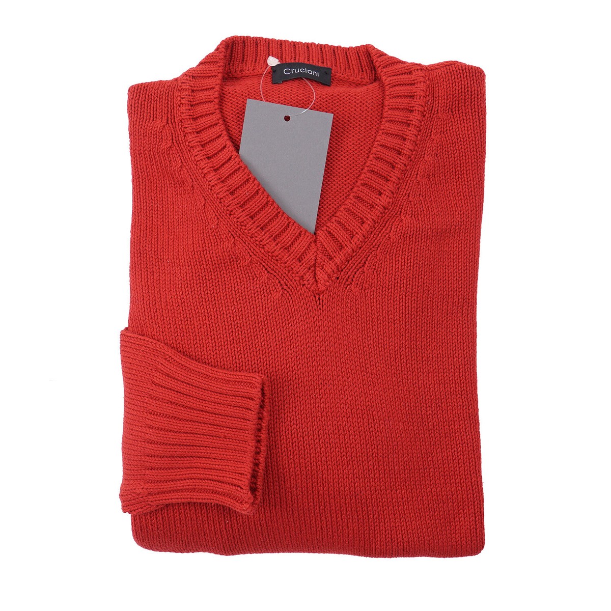 Cruciani Classic-Fit Red Heavier Knit Cotton V-Neck Sweater Cruciani Classic-Fit Red Heavier Knit Cotton V-Neck Sweater