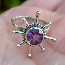Natural Amethyst Gemstone Statement Ring 925 Sterling Silver Jewelry For Girls