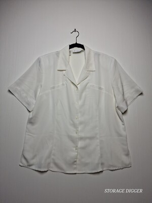 Kathy Che Women s White Blouse Embroidered 100% Polyester Size 16