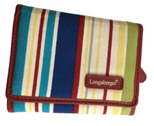 Longaberger Homestead Multi-Striped Bi-Fold Wallet CC Slots Slip Pockets Logo