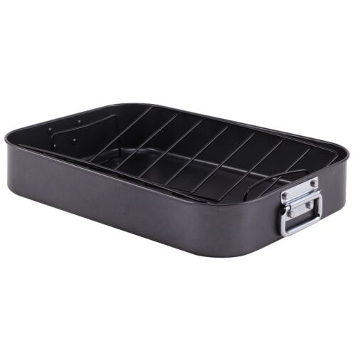 Nonstick Baking Roaster Pan Rack Turkey with Rack 17x1 In Carbon Steel Roasting