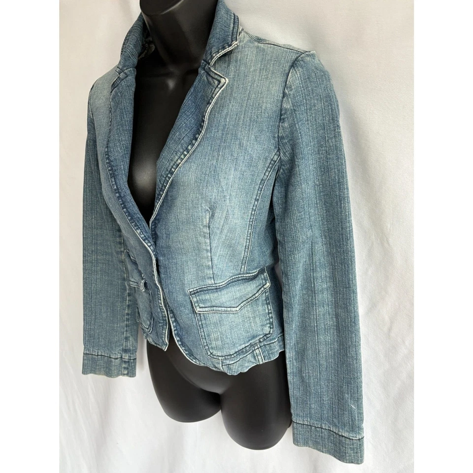 Chaqueta Blazer Vaquera Wax Jean por DMBM Y2K Talla S Grunge Años 2000 Ajustada Lavado Ácido Foto 4 de 4