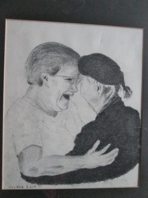 Vintage Signed Victor Cole Love Old Person Grandparent Drawing Frame Picture Art Ebay