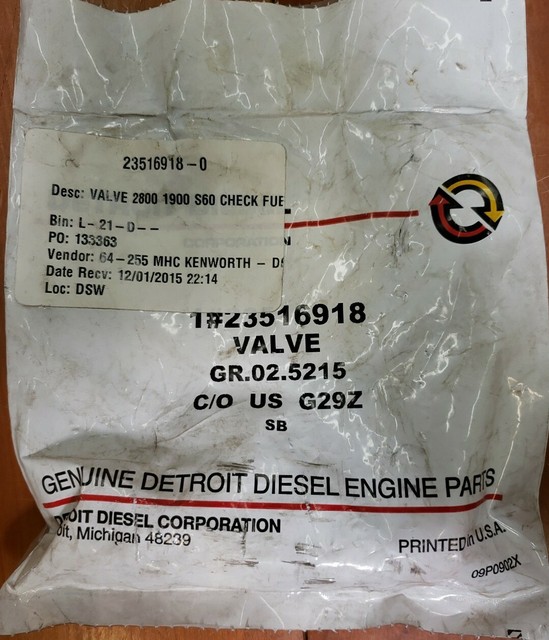 Detroit Diesel Fuel Check Valve 23516918 for sale online eBay