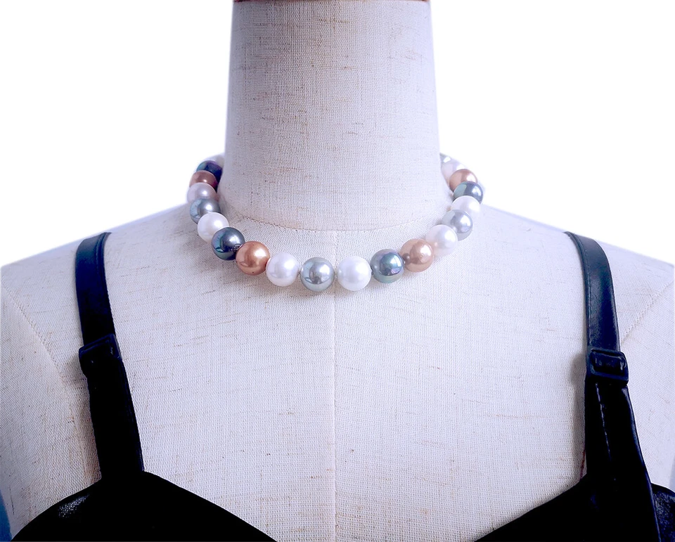 Genuino Mar del Sur Madreperla Collar 14mm Concha Redonda Joyería Suministro Foto 2 de 4