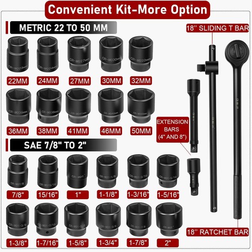3/4-Inch-Drive Jumbo Master Impact Socket Set Standard SAE 7/8" to 2" 27pcs - Picture 4 of 16