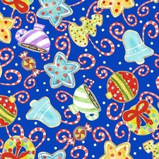 Jolly Holiday 2 Ornaments Royal Quilt Fabric - Fat Quarter