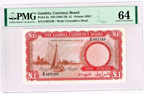 Gambia: 1 Pound ND (1965-70) Pick 2a PMG Choice Uncirculated 64.