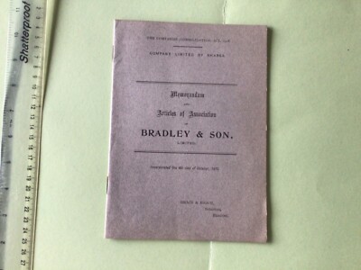 Bradley and son Ltd Memorandum Satzung, 1910 24 Seiten Buch A8347