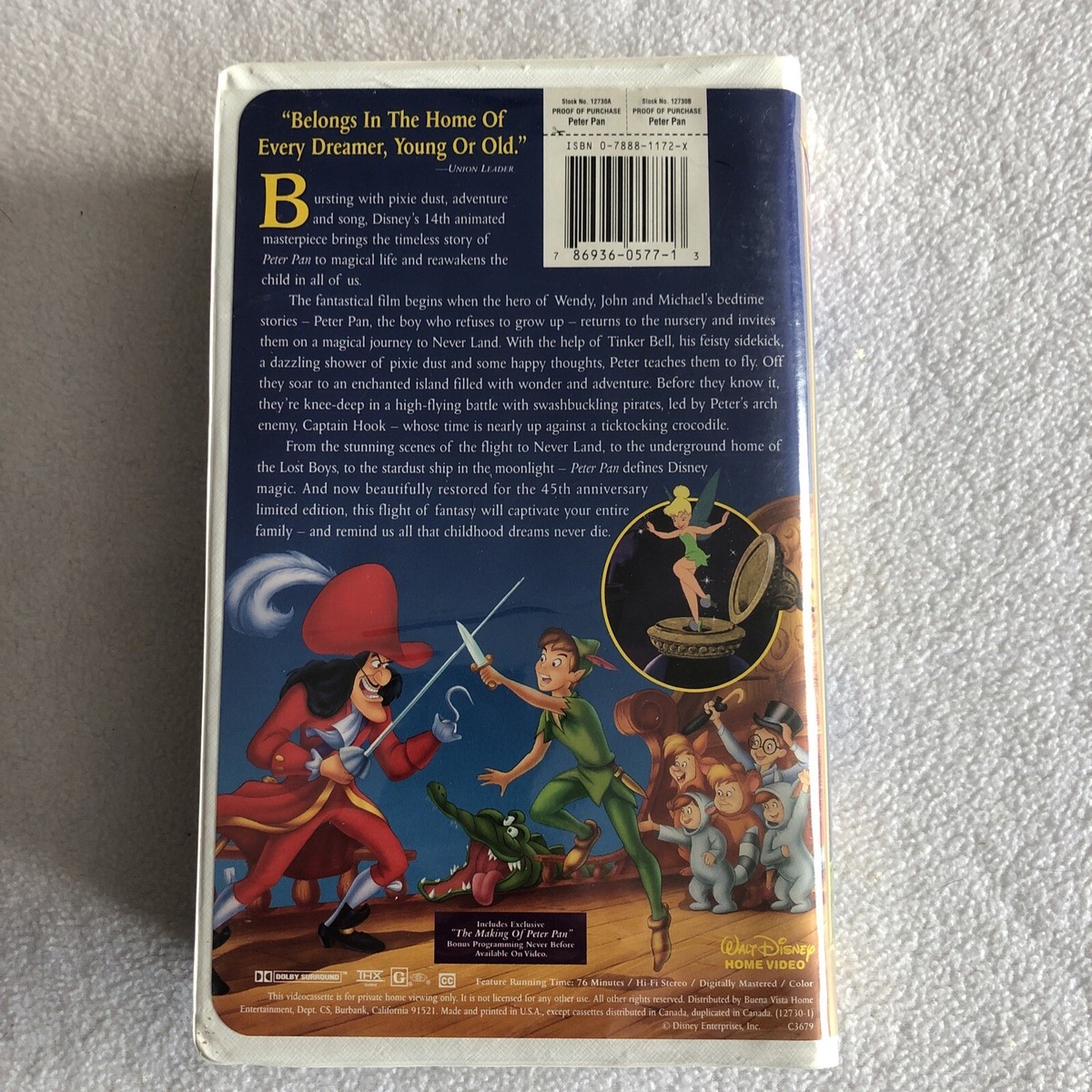 Peter Pan (VHS, 1998, 45th Anniversary Limited Edition) Walt