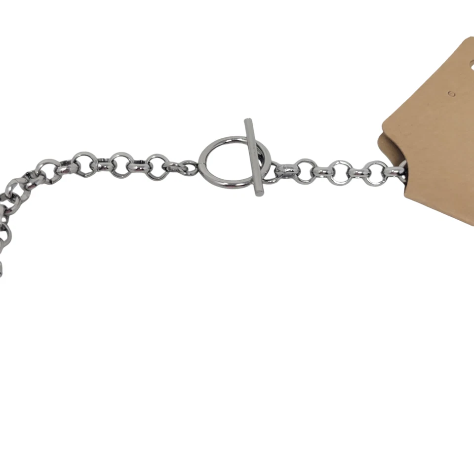 Collar colgante con palanca de eslabones circulares tono plata 10,5 pulgadas nuevo sin etiquetas Foto 3 de 3