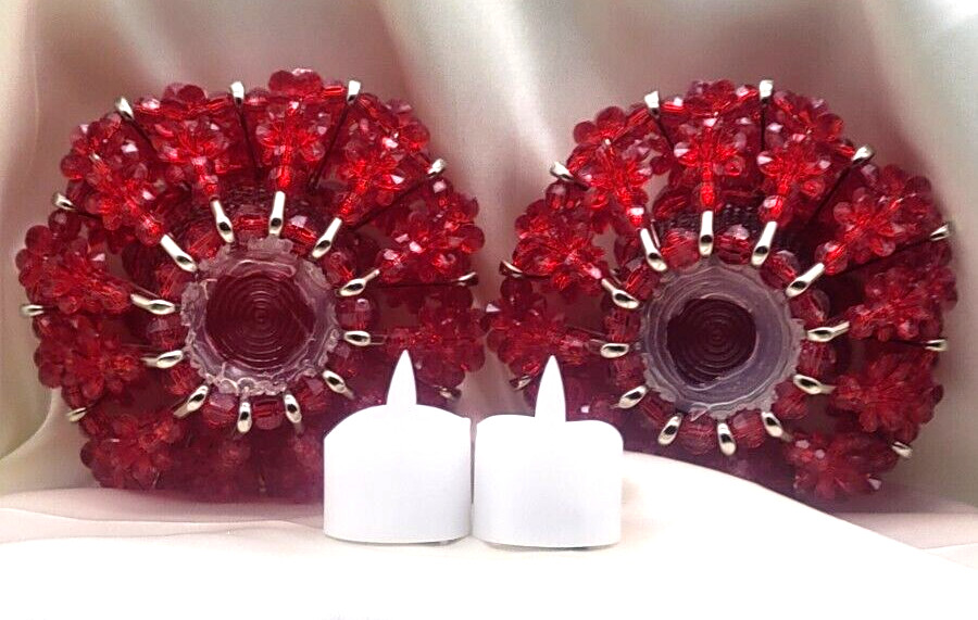 Safety Pin Beaded Hobnail Votive/Tea Light Candle Holder Red + Tea Light