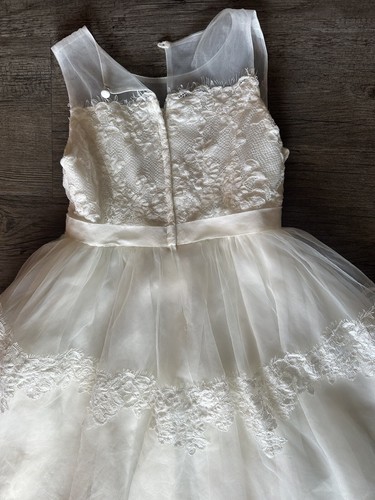 David’s Bridal Girls Dress Sz 10 Beige Lace Tulle Flower Girl Casual - Picture 10 of 23
