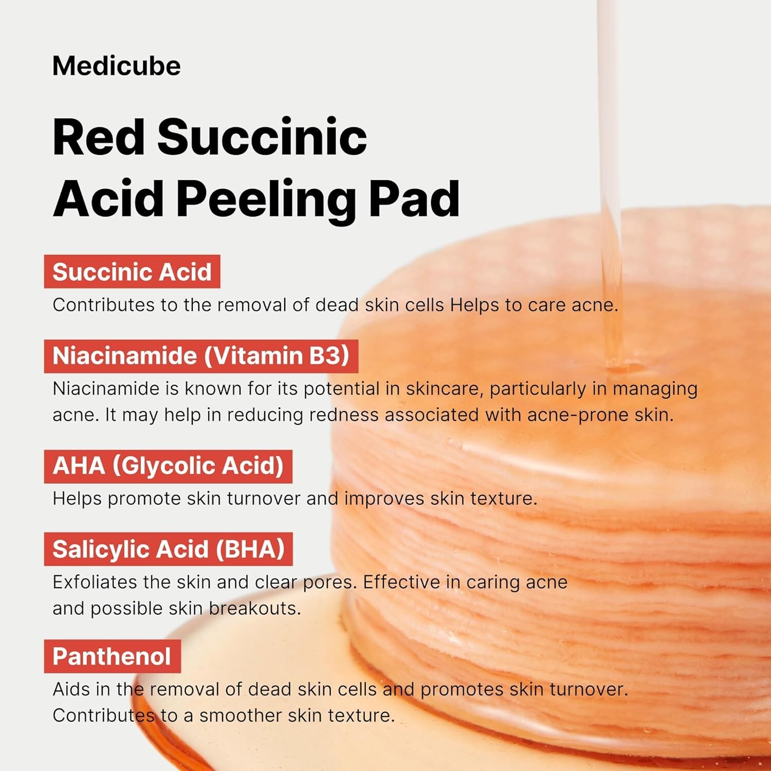 Medicube Red Succinic Acid Panthenol Facial Peeling Pads Exfoliating Toner Pads