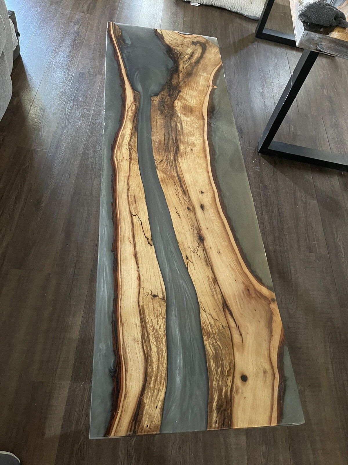 Large Epoxy/wood Coffee Table , Pecan Wood! Metal Legs Sturdy!-image